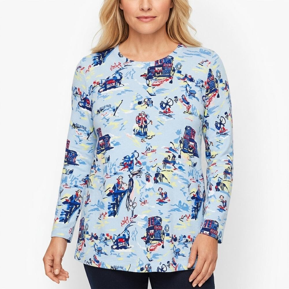 Talbots Blue Graphic Print Lightweight Sweater Women Plus Size 1X
